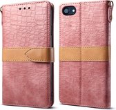 Splicing Color Crocodile Texture PU Horizontal Flip Leather Case voor iPhone 7/8, met portemonnee & houder & kaartsleuven & lanyard (roze)