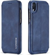 Voor iPhone XR Hon Ancient Series lederen tas met kaartsleuven en houder en portemonnee (blauw)