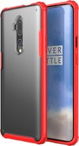 Voor OnePlus 7T Pro Four Corners Anti-Fall Acrylic + TPU Transparant Frosted Armor Beschermhoes (Rood)