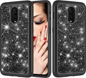 Glitter poeder contrast huid schokbestendig siliconen + pc beschermhoes voor OnePlus 6T (zwart)