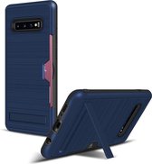 TPU + PC geborstelde textuur beschermhoes voor Galaxy S10 +, met kaartsleuf en houder (blauw)