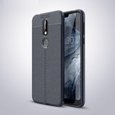 Litchi Texture TPU Shockproof Case voor Nokia 7.1 (Navy Blue)