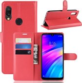 Litchi Texture horizontale flip lederen tas voor Xiaomi Redmi 7, met portemonnee en houder en kaartsleuven (rood)