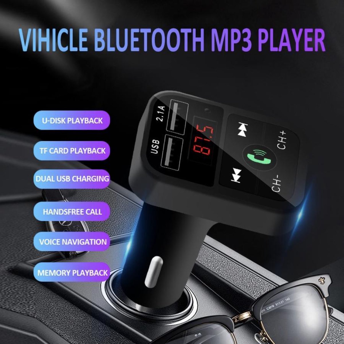 Draadloze FM Transmitter & auto lader - USB Oplader - Sigaretten Aansteker-Bluetooth...  | bol.com