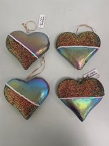 Decoratieve kersthanger in hartvorm met glitter en pailletten - set van 2 stuks (multicolor)