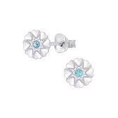 Joy|S - Zilveren hartjes bloem oorbellen rond 7 mm kristal blauw