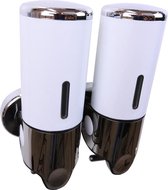 WillieJan Dubbele Zeep Dispenser - Wit met Chroom - 2 reservoirs 400 ml - Roestvrij ABS - Muurbevestiging