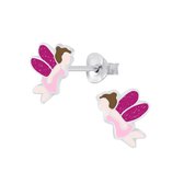 Joy|S - Zilveren elf oorbellen 7 x 9 mm roze fairy