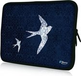 Sleevy 17,3 laptophoes blauw patroon en vogels - laptop sleeve - laptopcover - Sleevy Collectie 250+ designs