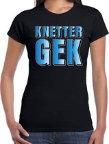 Knetter gek t-shirt zwart met blauwe letters voor dames - fun tekst shirts / grappige t-shirts XL