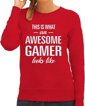 Awesome / geweldige gamer cadeau sweater / trui rood dames S