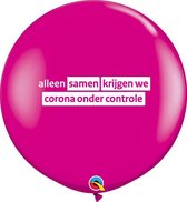 Megaballon "Corona controle" Fuchsia met Opdruk Wit