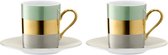 L.S.A. Bangle Koffiekop en Schotel - Porselein - Set van 2 Stuks - Metallic Groen