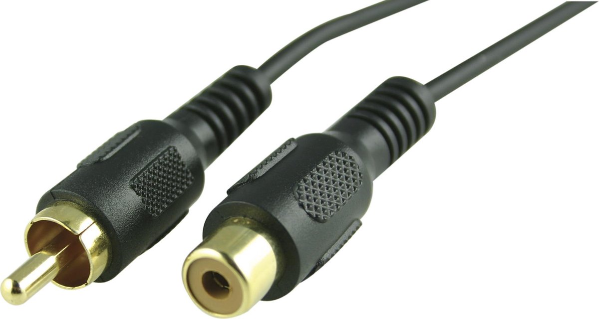 DELTACO MM-24E, Composiet/RCA Male - Female (Goldplated), 15 meter, zwart