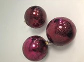 Kerstballen, roze met glitters ( 3 stuks )