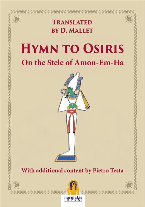 Vertaling van 'Hymn to Osiris' met een afbeelding van Osiris in het midden.