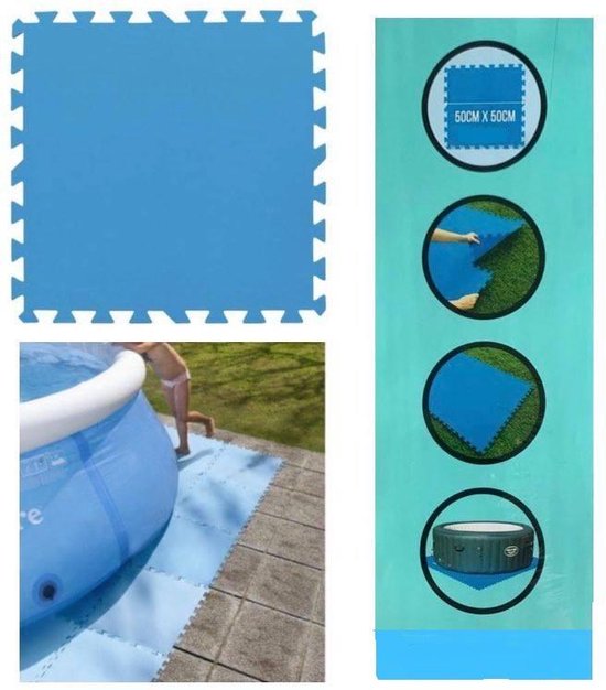 Zwembad tegels - Set van 8 stuks - Bodem bescherming - Ondertegels - Ondervloer - Ondergrond - Foam tegels - Matten - Puzzelmat voor zwembad - zwembadtegels - 50x50 / 2m2 | JS HomeTools
