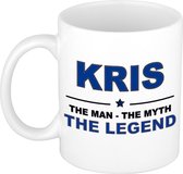 Naam cadeau Kris - The man, The myth the legend koffie mok / beker 300 ml - naam/namen mokken - Cadeau voor o.a  verjaardag/ vaderdag/ pensioen/ geslaagd/ bedankt