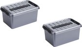 5x stuks sunware Q-Line opbergboxen/opbergdozen 6 liter 30,7 x 20 x 14 cm kunststof - Praktische opslagboxen - Opbergbakken