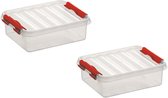 2x stuks sunware Q-Line opbergboxen/opbergdozen 1 liter 20 x 15 x 6 cm kunststof - Platte opslagboxen