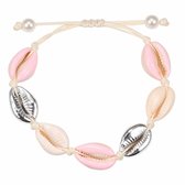 Fako Bijoux® - Schelpjes Armband - Wit - 3x Roze - 2x Zilver