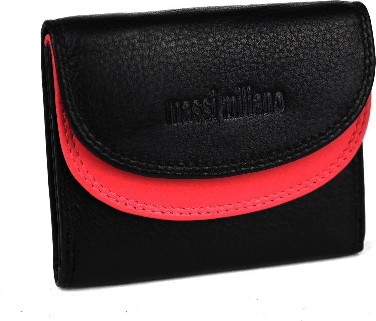 Massi Miliano Portemonnee (klein model) Nappa Leer Zwart/roze -(A1-03M-(6+79) -