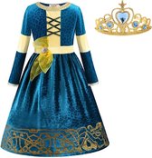 Merida jurk prinsessenjurk Deluxe maat 122-128 (130)  + kroon verkleedkleding verkleedjurk