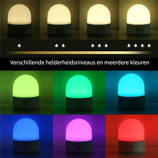QEY - USB Oplaadbaar Nachtlampje 8 Instelbare Kleuren - LED verlichting - Leeslamp - Tafellamp - Bedlamp voor Baby, Kinderen & Volwassenen - Kinderkamer - Dimbaar - Touch Control - Multi kleur & Wit licht -  RGB Nachtlamp - QEY