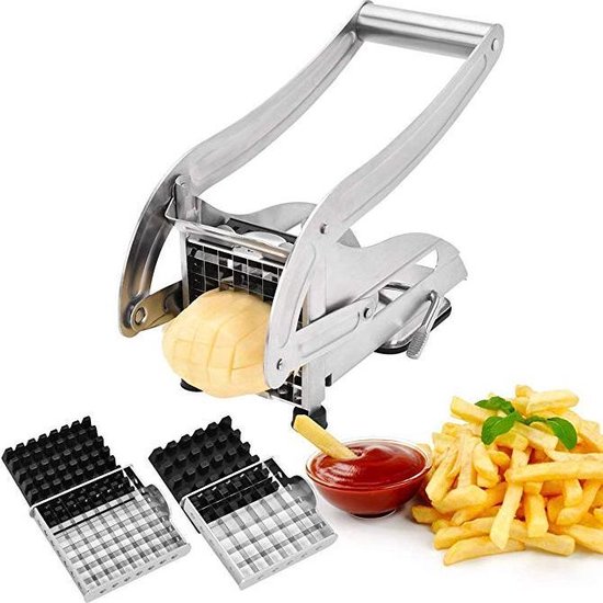 Frietsnijder van roestvrij staal, professionele frietsnijder met reservemes, antislip, voor frietjes, handmatige frietsnijder