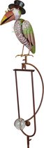 Tuinsteker JaKnikker met Slanke Gekleurde Raaf - metalen tuinsteker - tuindecoratie - tuinkunst - balans - glazen bol - tuinprikker - tuinpendel - tuinsteker