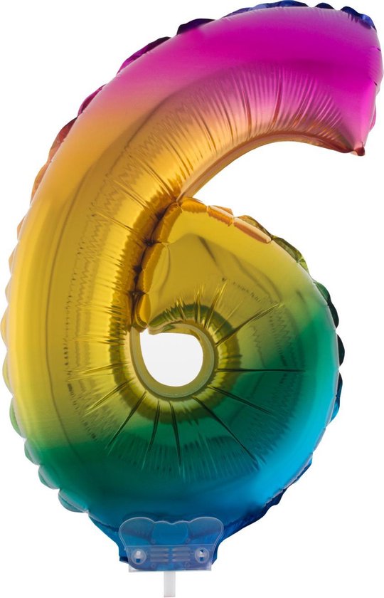 Cijferballon folie nummer 6 | Opblaascijfer 6 regenboog 41cm