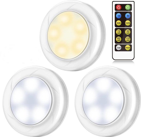 foto Dwaal specificeren 3-pack Draadloze ledlampjes met afstandbediening - Batterijen - Warm & Wit  - Afstand... | bol.com