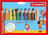 STABILO Woody 3 in 1 - Multi Talent Kleurpotlood - Etui Met 10 Kleuren + puntenslijper