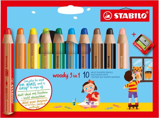 STABILO Woody 3 in 1 - Multi Talent Kleurpotlood - Etui Met 10 Kleuren +  puntenslijper | bol.com