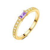 Twice As Nice Ring in 18kt verguld zilver, baguette zirkonia, amethyst kleur, kleine zirkonia  56