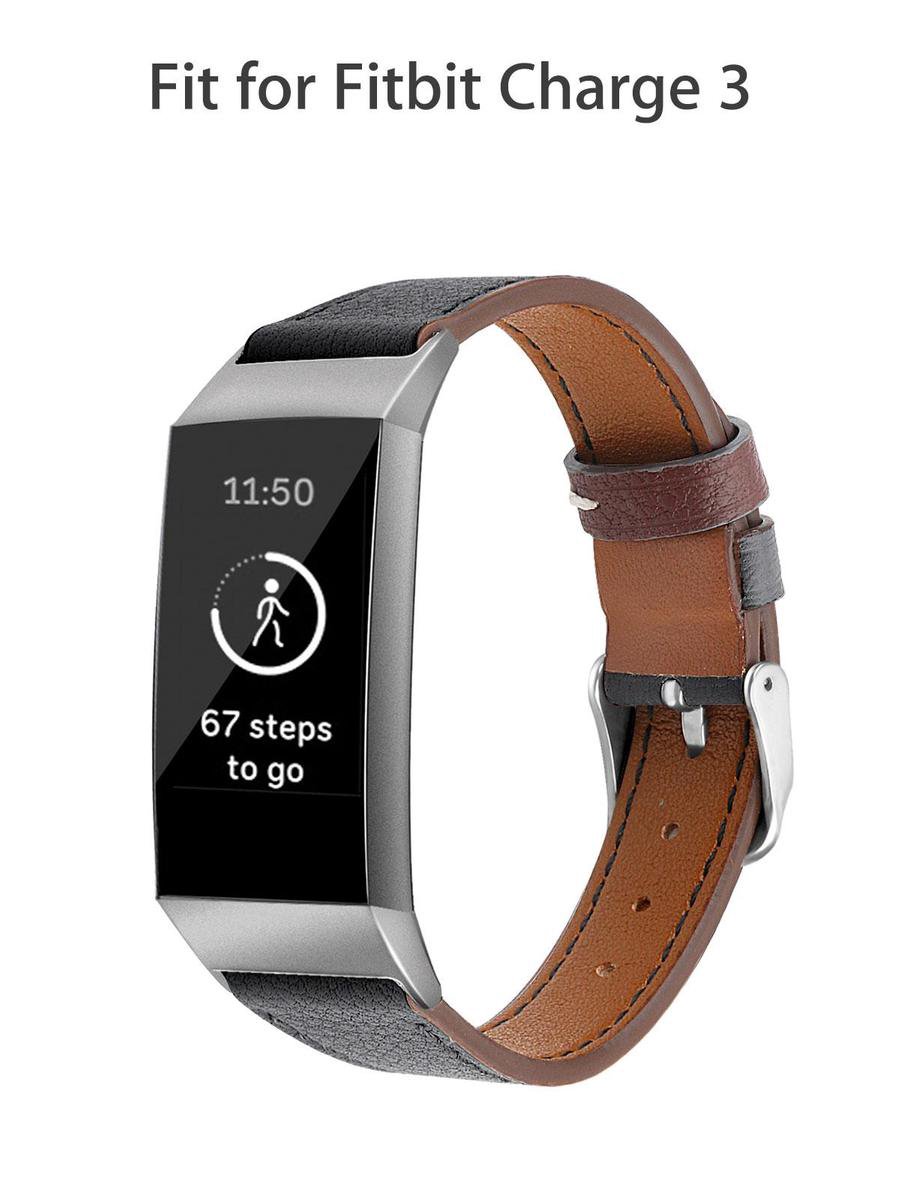 Geschikt voor Fitbit Charge 3 leren vrouwenbandje - zwart