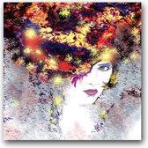 MN Collections - Schilderij - Face Photography. - Wit, Blauw, Geel En Rood - 70 X 70 Cm