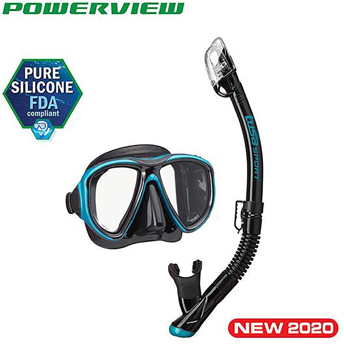 TUSAsport UC2425 Powerview Snorkelset | Comfortabel Snorkelmasker & Semi-Dry Snorkel voor Heldere en Zorgeloze Snorkelervaring
