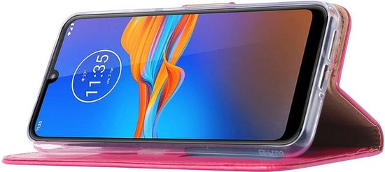 Etui Portefeuille Motorola Moto E6 Plus Rose avec 2 Pièces de Glas Ecran en Verre