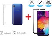 2-In-1 Screenprotector Bescherming Protector Set Geschikt Voor Samsung Galaxy A10 - Full Cover 3D Edge Tempered Glass Screen Protector Met Siliconen Back Cover Case - Transparant