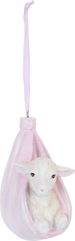 Clayre & Eef | Decoratie lammetje hangend 5*8*9 cm | Pink | Polyresin | 6PR1057