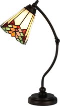 LumiLamp Tiffany Tafellamp Ø 26*50 cm E14/max 1*40W Beige, Rood Glas in lood Art Deco Tiffany Bureaulamp Tiffany Lampen
