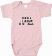 Baby Rompertje Geboren en getogen in Rotterdam | Korte mouw 74/80 Licht roze