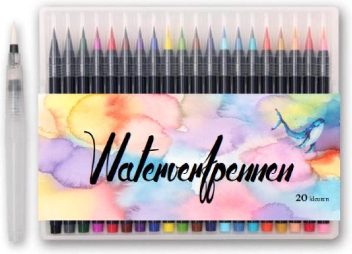 Brush pennen set 20 kleuren + incl. water brush pen - handlettering - -... | bol.com