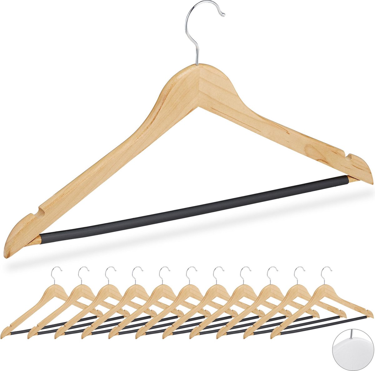 Houten kledinghangers set van 5