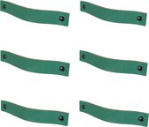 6x Leren handgrepen 'platte greep' XS - ZEEGROEN (12,6 x 2,5 cm) - incl. 3 kleuren schroefjes (handgreepjes - leren grepen - greepjes - leren lusjes)