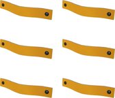6x Leren handgrepen 'platte greep' XS - OKERGEEL (12,6 x 2,5 cm) - incl. 3 kleuren schroefjes (handgreepjes - leren grepen - greepjes - leren lusjes)