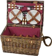 Valentinaa Picknickmand incl bestek & servies - 46 x 31 x 25 cm - Bruin/Bordeaux