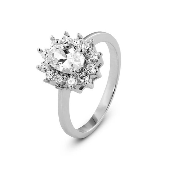 New Bling Gift Set 9NB SET008 60 Bijoux Gift Set - Boucles d' Boucles d'oreilles en argent 6x8 mm Collier 40 + 5 cm Ring taille 60 - Solitaire Zirconia stone - Argenté