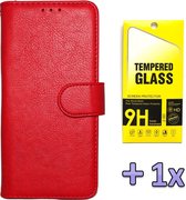 Samsung Galaxy A41 Hoesje Rood - Luxe Kunstlederen Portemonnee Book Case & Glazen Screenprotector